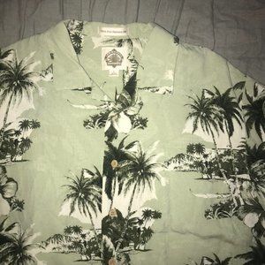 100% Washable Silk Hawaiian Coconut Buttons Shirt Green Short Sleeve Large
